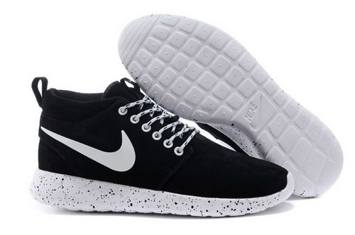 Nike Roshe Run High Mens Shoes Black White Hot Sales Korea